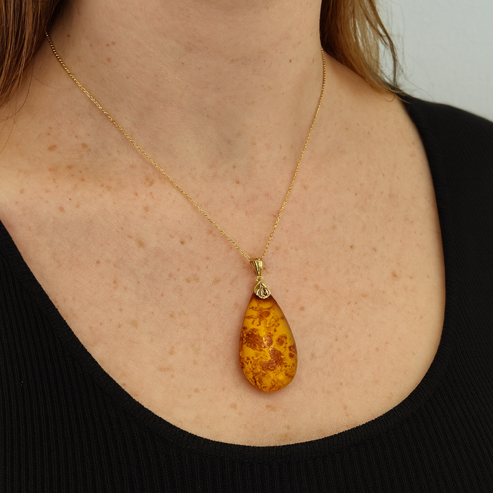 Gold Plated Baltic Amber Drop Pendant