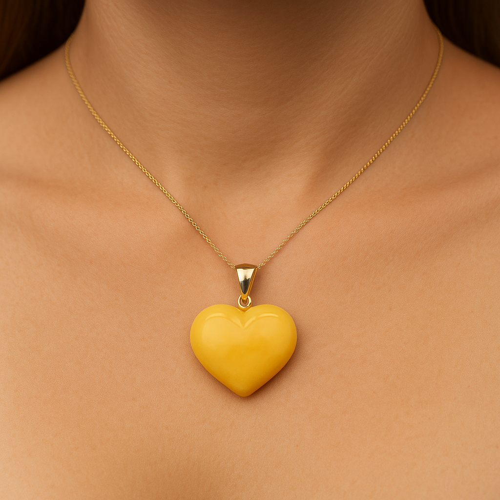 Gold Plated Lemon Baltic Amber Heart Pendant