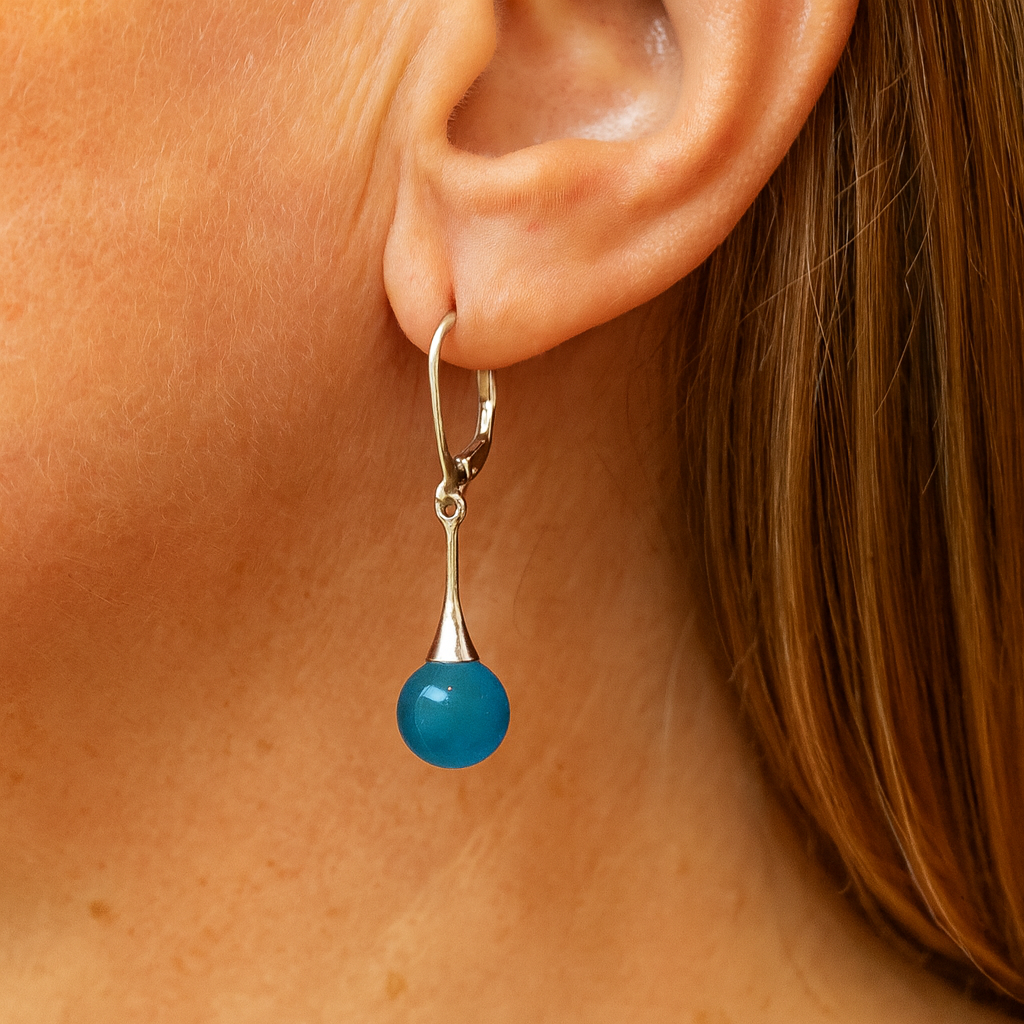 Sterling Silver Baltic Amber Blue Drop Ball Earrings