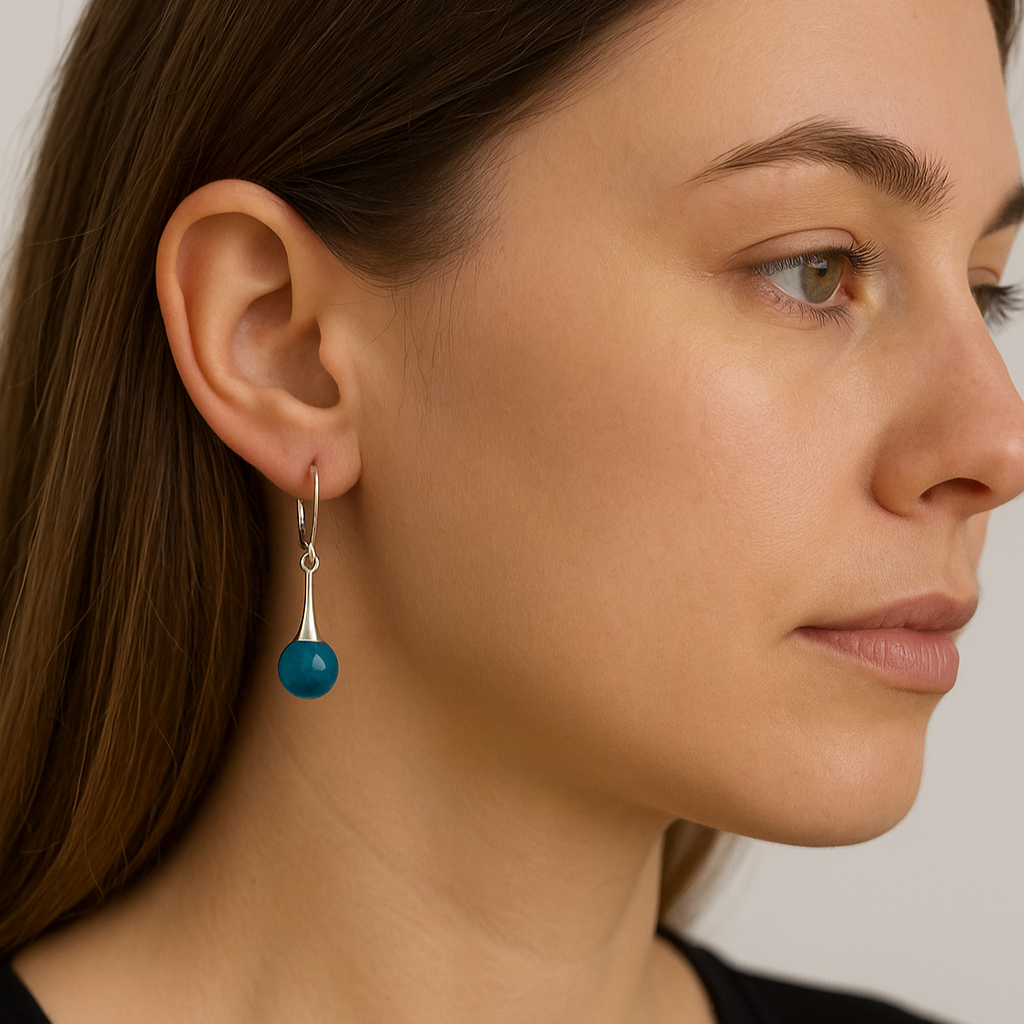 Sterling Silver Baltic Amber Blue Drop Ball Earrings