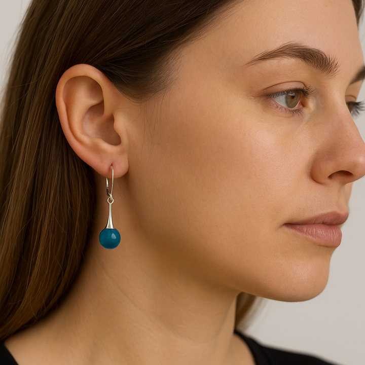 Sterling Silver Baltic Amber Blue Drop Ball Earrings