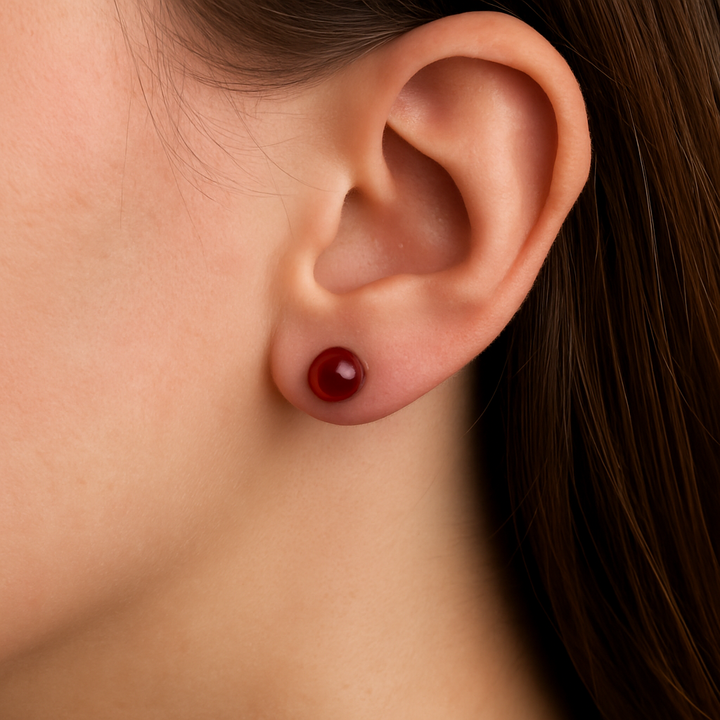 Sterling Silver Baltic Amber Red Ball Stud Earrings