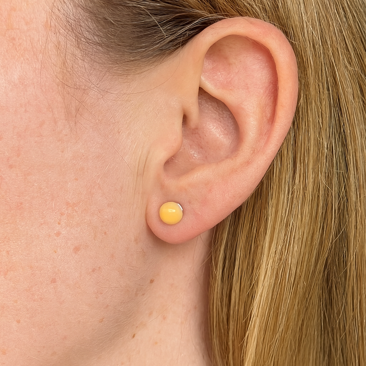 Sterling Silver Baltic Amber Yellow Ball Stud Earrings
