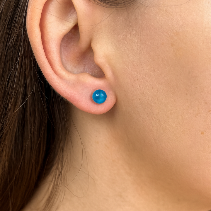 Sterling Silver Baltic Amber Blue Ball Stud Earrings