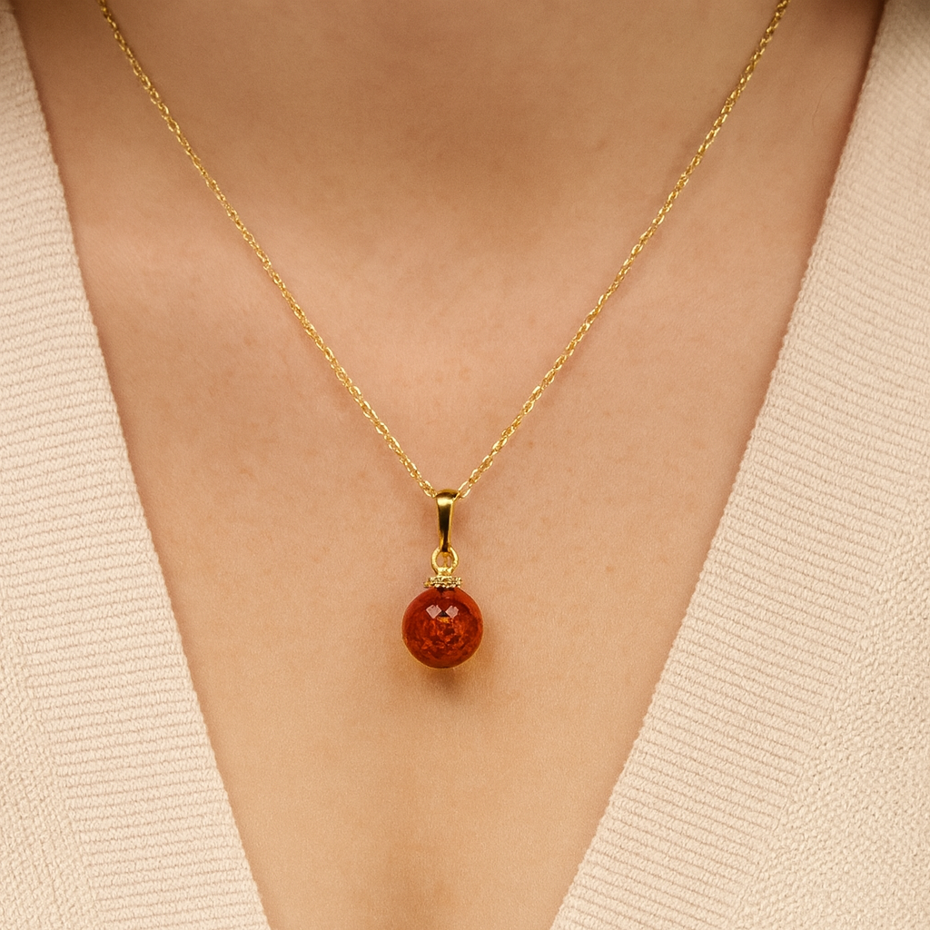 Gold Plated Baltic Amber Ball Pendant