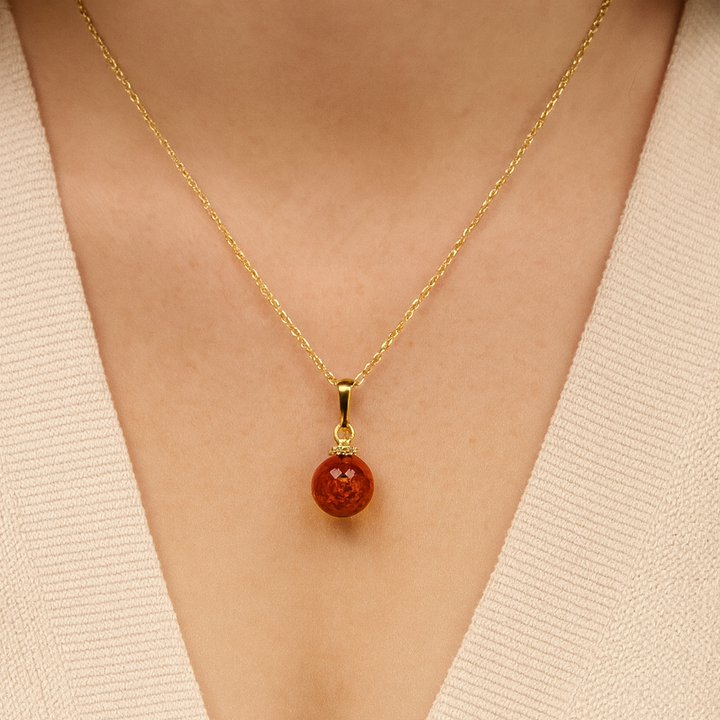 Gold Plated Baltic Amber Ball Pendant