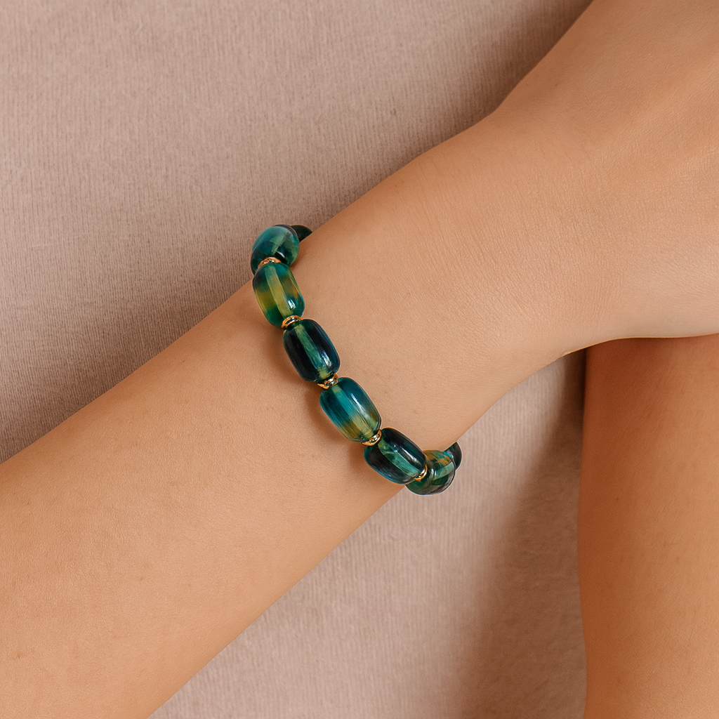 Baltic Amber Green Blue Infused Stretch Bracelet