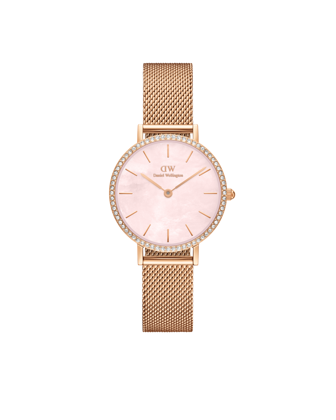 Daniel Wellington Petite 28 Bezel Mesh Pink Mother of Pearl Rose Gold Watch - B &amp; S Lyncris Jewellers