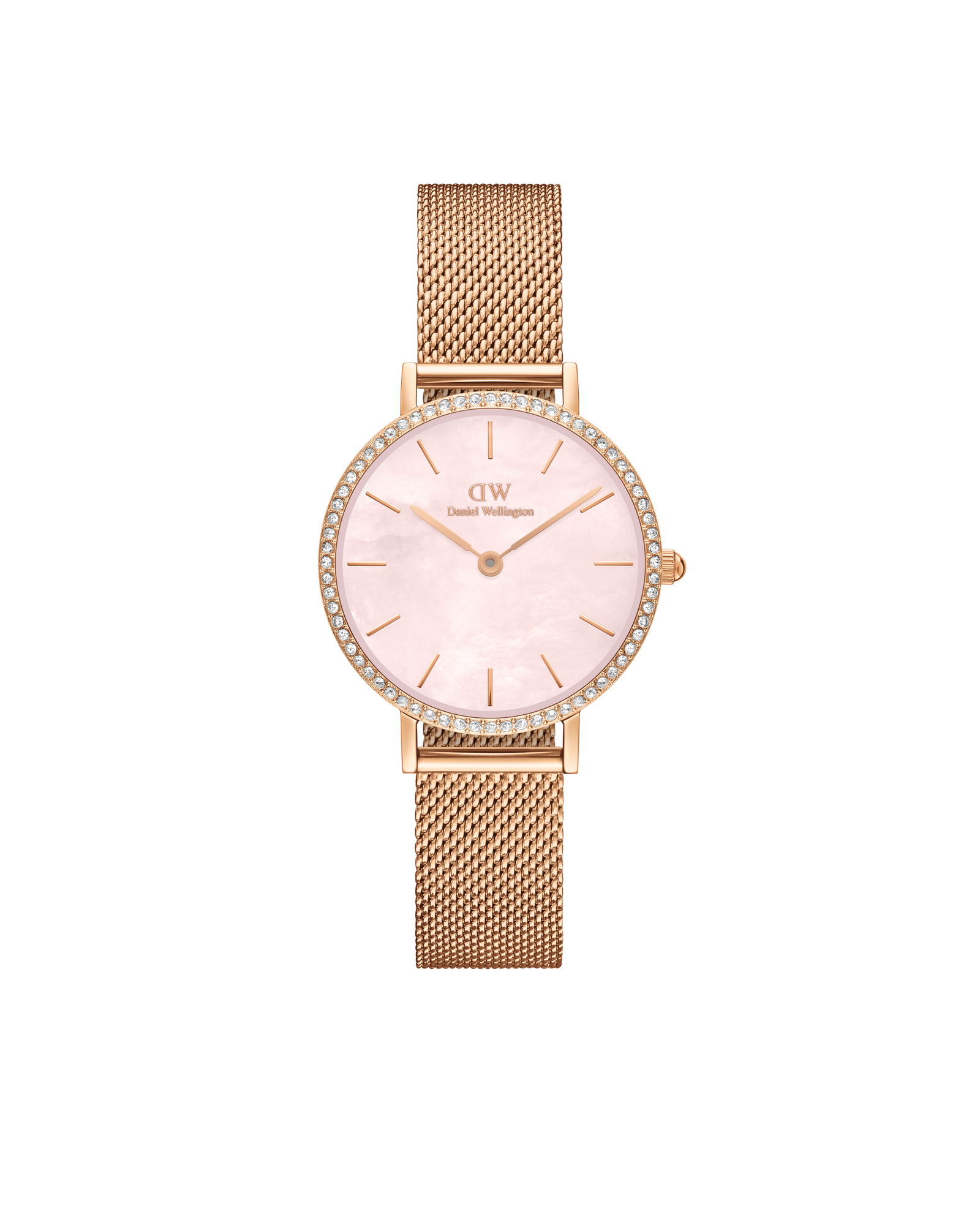 Daniel Wellington Petite 28 Bezel Mesh Pink Mother of Pearl Rose Gold Watch - B & S Lyncris Jewellers