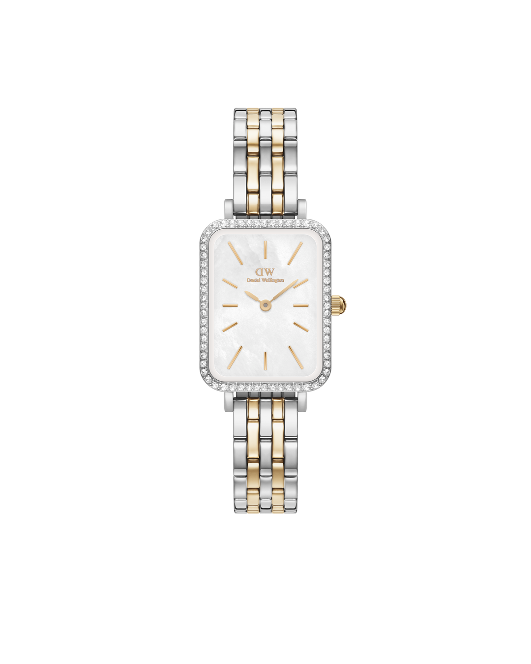 Daniel Wellington Quadro 20x26 Bezel 5-Link White Mother of Pearl Two-Tone Gold &amp; Silver Watch - B &amp; S Lyncris Jewellers