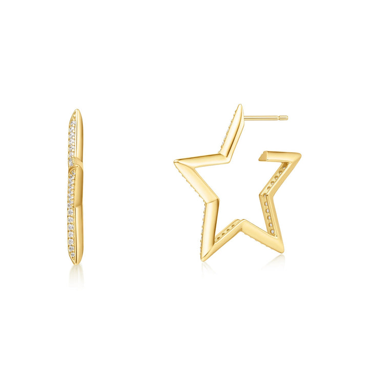 Ania Haie Gold Large Star-Shaped Pave Hoop Earrings