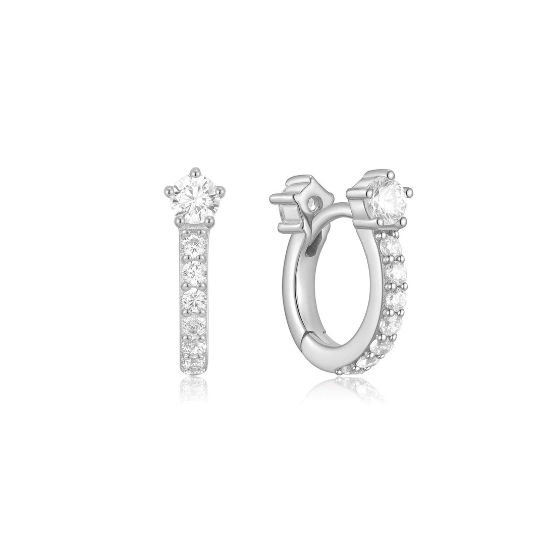 Silver Sparkling Pave Huggie Hoop Earrings - B &amp; S Lyncris Jewellers