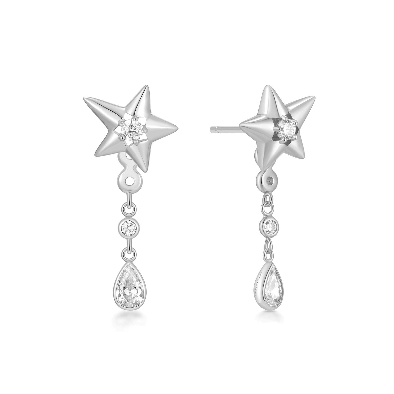 Silver Sparkling Star Drop Stud Earrings - B & S Lyncris Jewellers