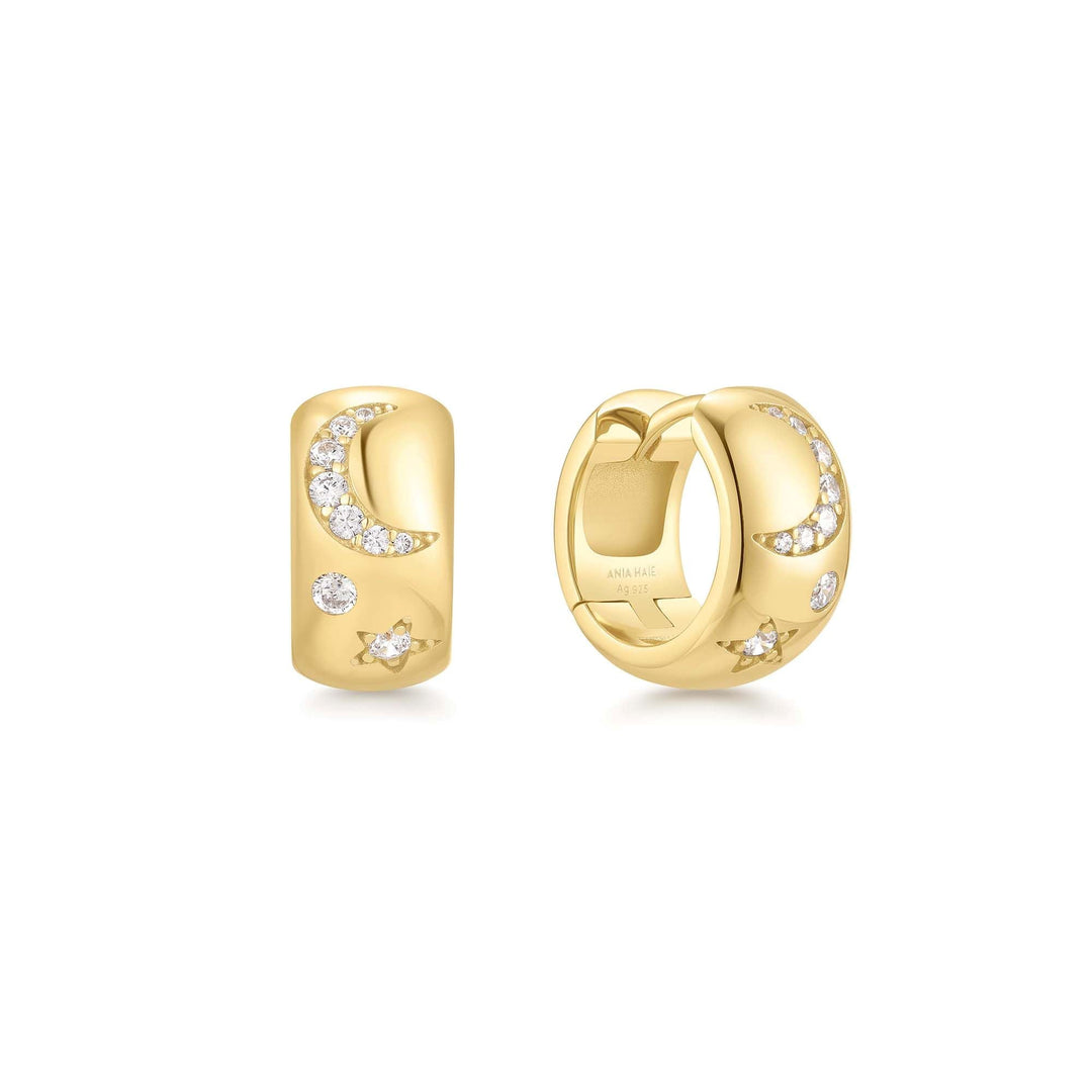 Gold Celestial Chunky Huggie Hoop Earrings - B &amp; S Lyncris Jewellers
