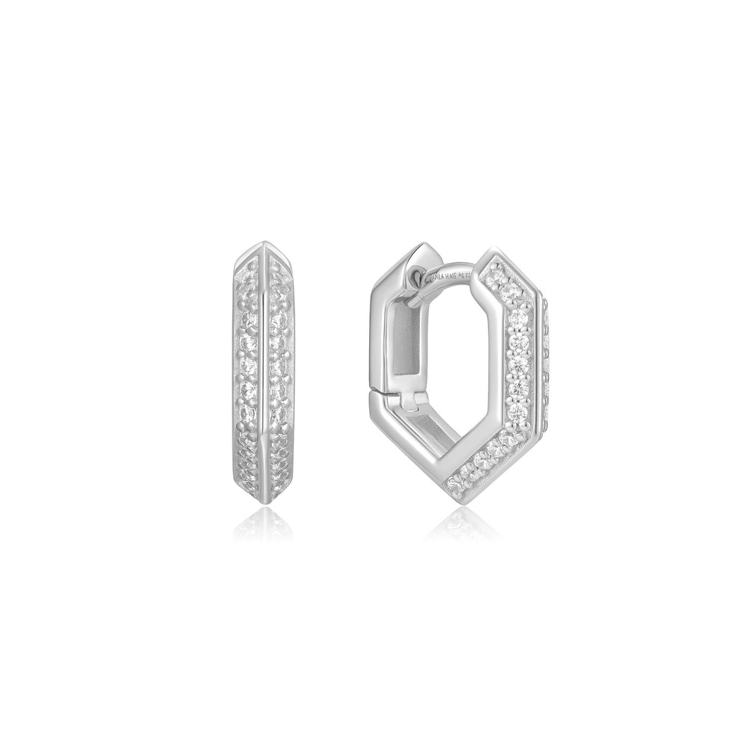 Ania Haie Silver Sparkling Shield Huggie Hoop Earrings