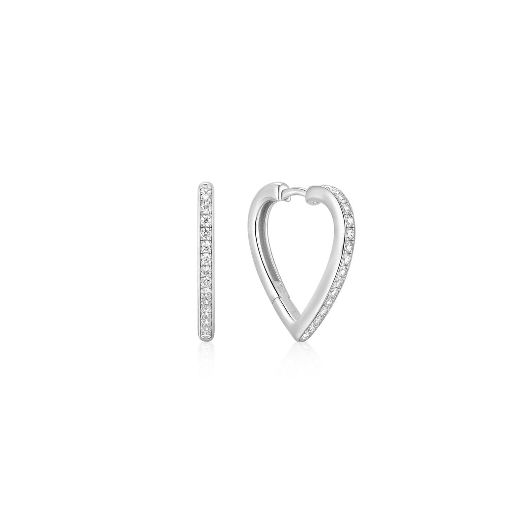 Ania Haie Silver Medium Sparkle Heart Huggie Hoop Earrings - B &amp; S Lyncris Jewellers