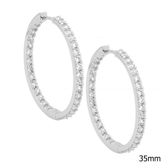 Ellani Sterling Silver CZ 35mm Inside Out Hoop Earrings