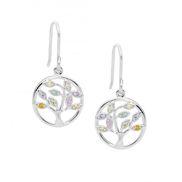 Ellani Silver Colourful Tree Of Life Earrings