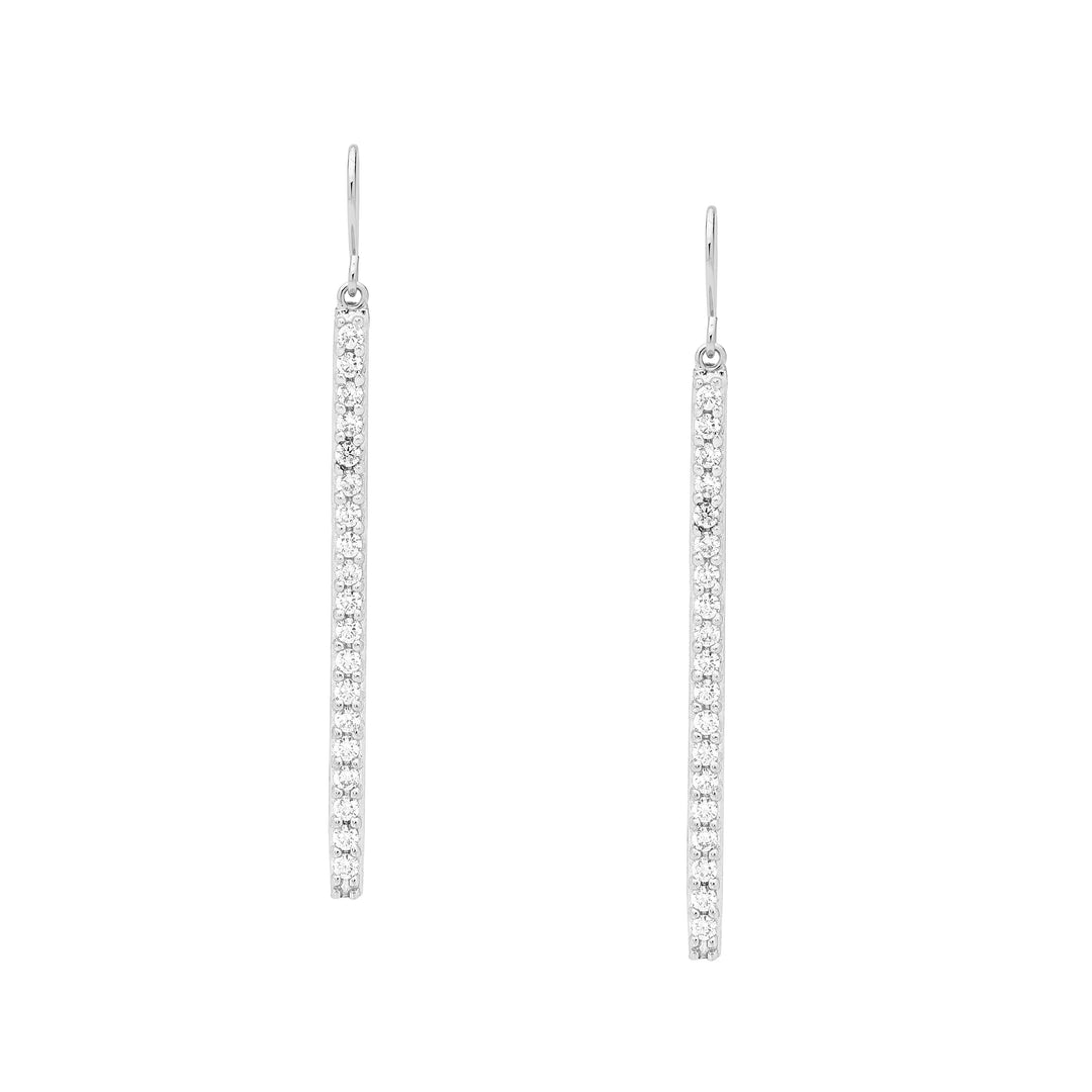 Ellani Silver CZ Bar Drop Earrings