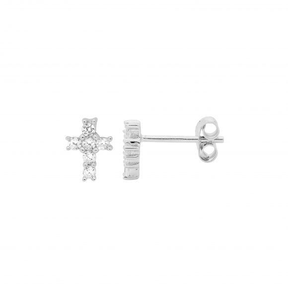 Ellani Sterling Silver Cross Stud Earrings