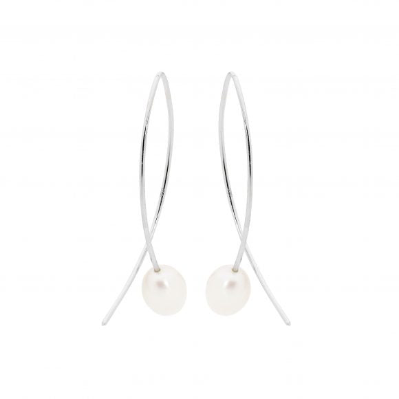 Ellani Sterling Silver Cross-over Freshwater Pearl Earrings