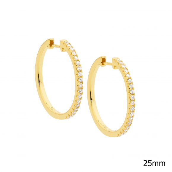 Ellani Yellow Gold 25mm Hoop Earrings