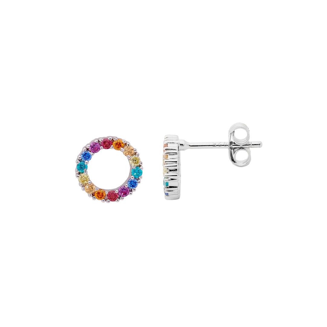 Ellani Silver Colourful Circle Stud Earrings