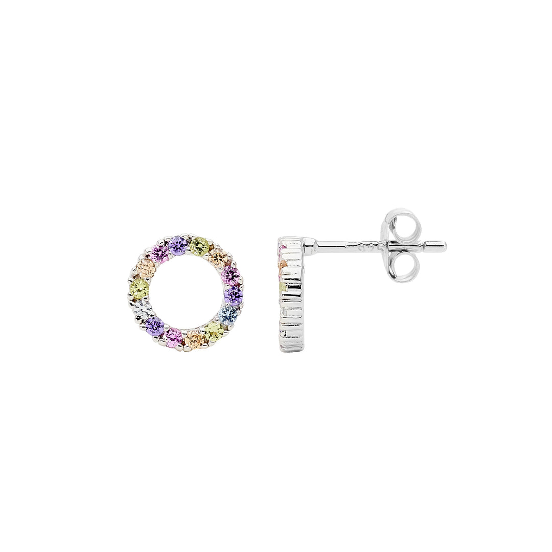Ellani Silver Colourful Circle Stud Earrings