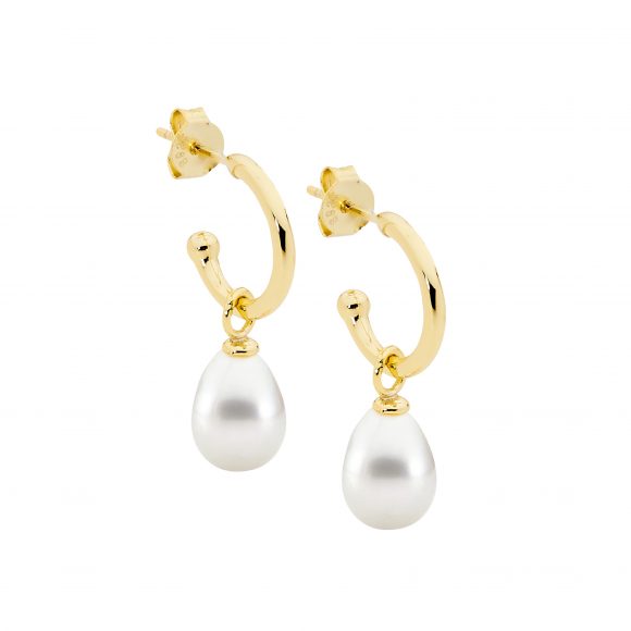 Ellani Gold Pearl Drop Stud Earrings