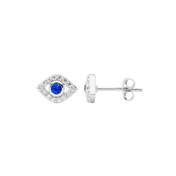 Ellani Sterling Silver Evil Eye Stud Earrings