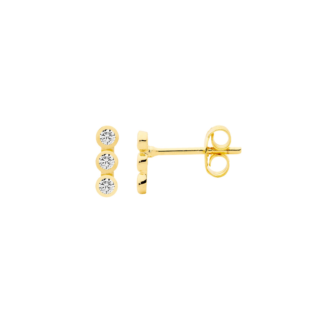 Ellani Gold 3 CZ Stud Earrings