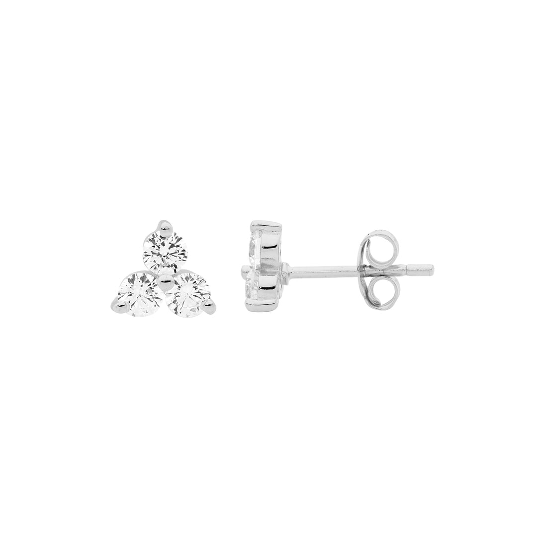 Ellani Silver Triple CZ Stud Earrings