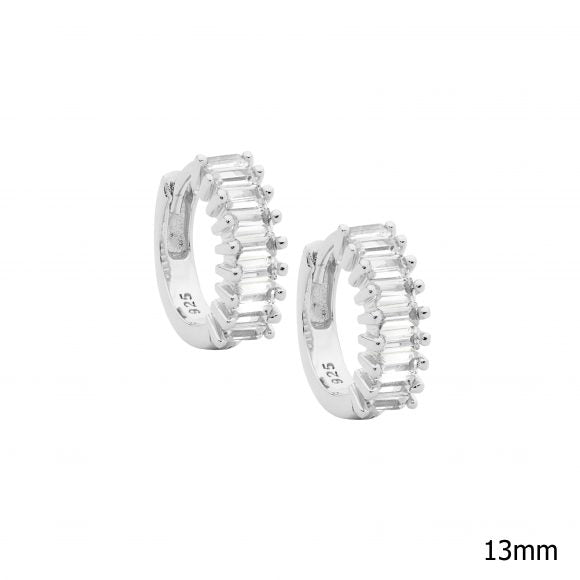 Ellani Sterling Silver Baguette CZ Huggie Hoops