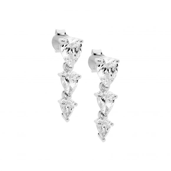 Ellani Silver 3 Pear-Shaped CZ Drop Earrings