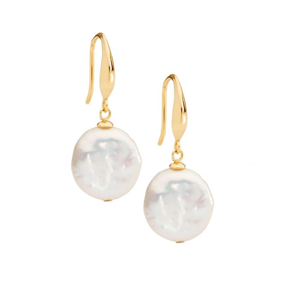 Ellani Gold Freshwater Flat Pearl Drop Earring