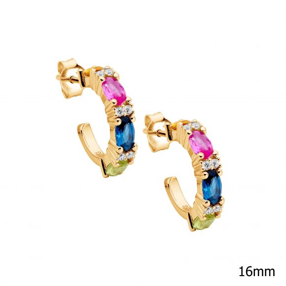 Ellani Yellow Gold Colourful Hoop Earrings