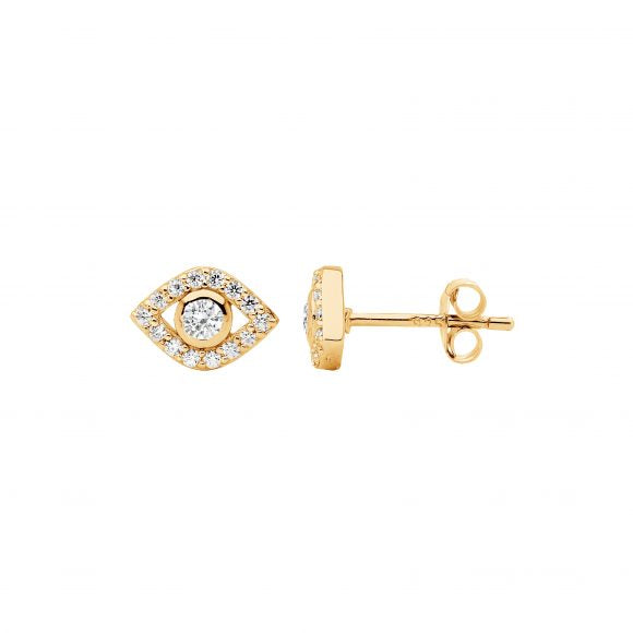 Ellani Gold Evil Eye Stud Earrings