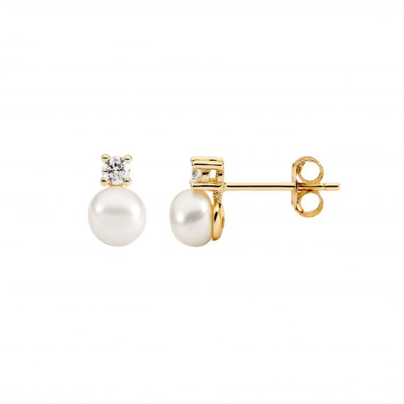 Ellani Gold Freshwater Pearl CZ Stud Earrings
