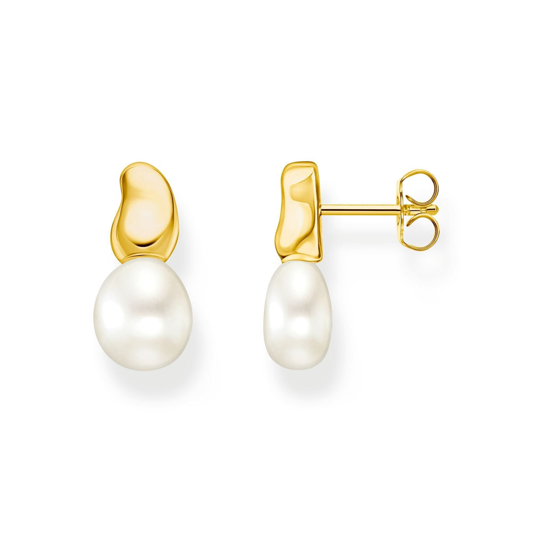 THOMAS SABO Ear Studs with Freshwater Pearl Drop in Gold - B &amp; S Lyncris Jewellers