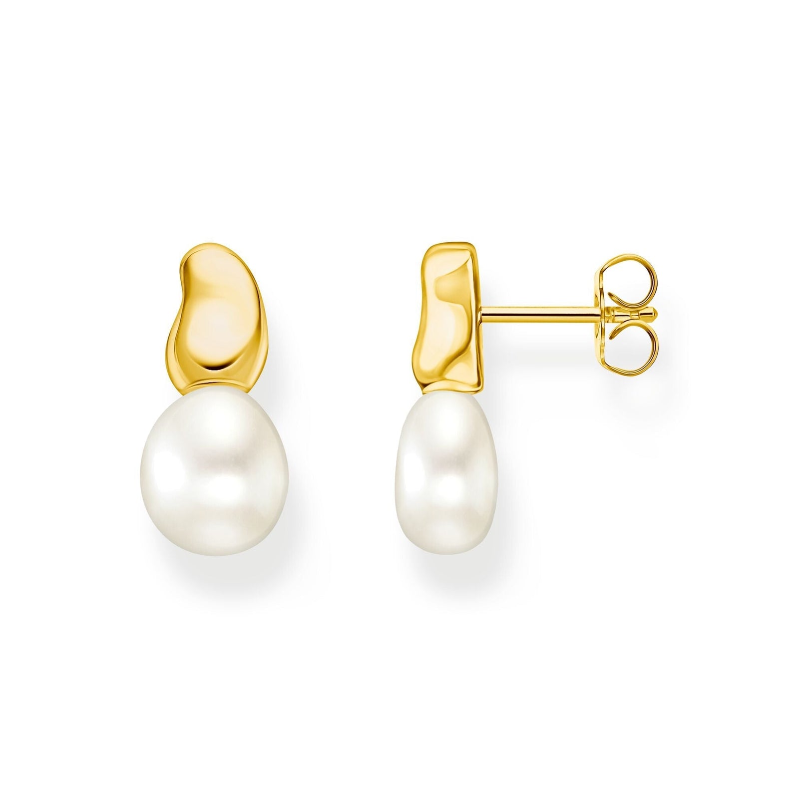THOMAS SABO Ear Studs with Freshwater Pearl Drop in Gold - B & S Lyncris Jewellers