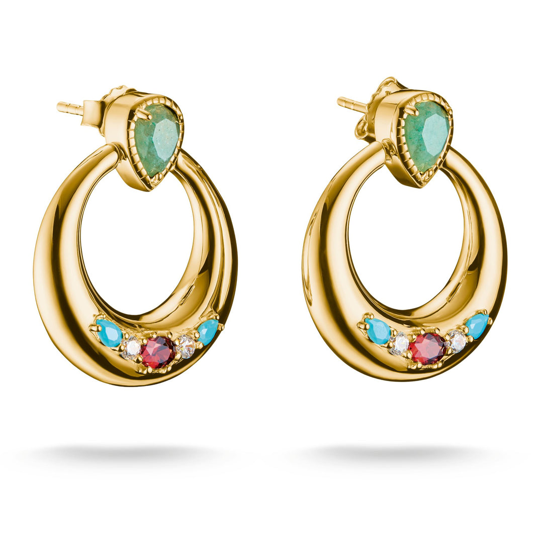 THOMAS SABO Half-Hoop Earrings with Green, White &amp; Red Stones