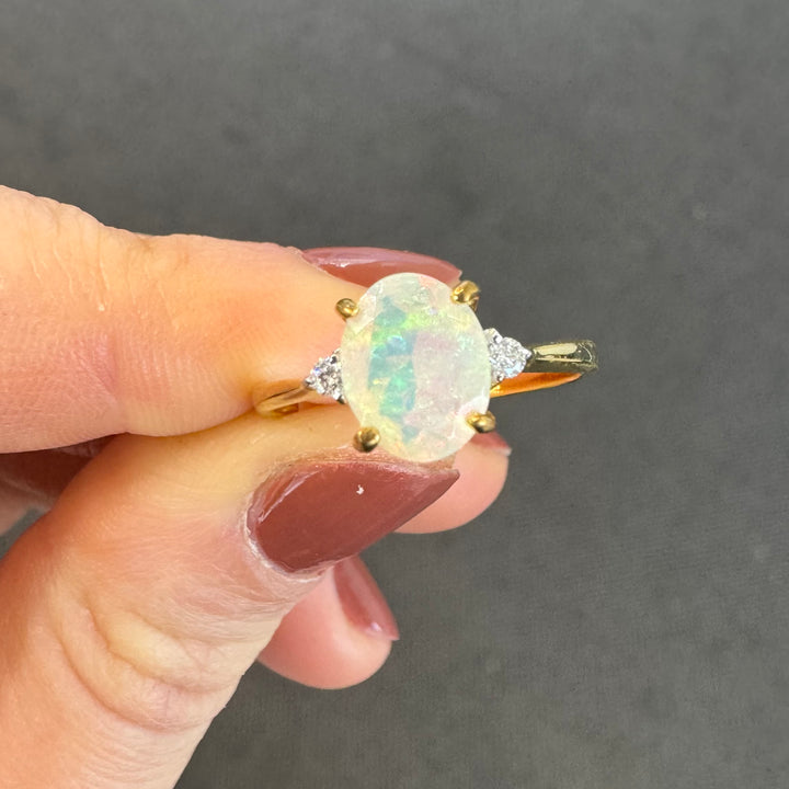 9ct Yellow Gold Solid Opal & Diamond Ring