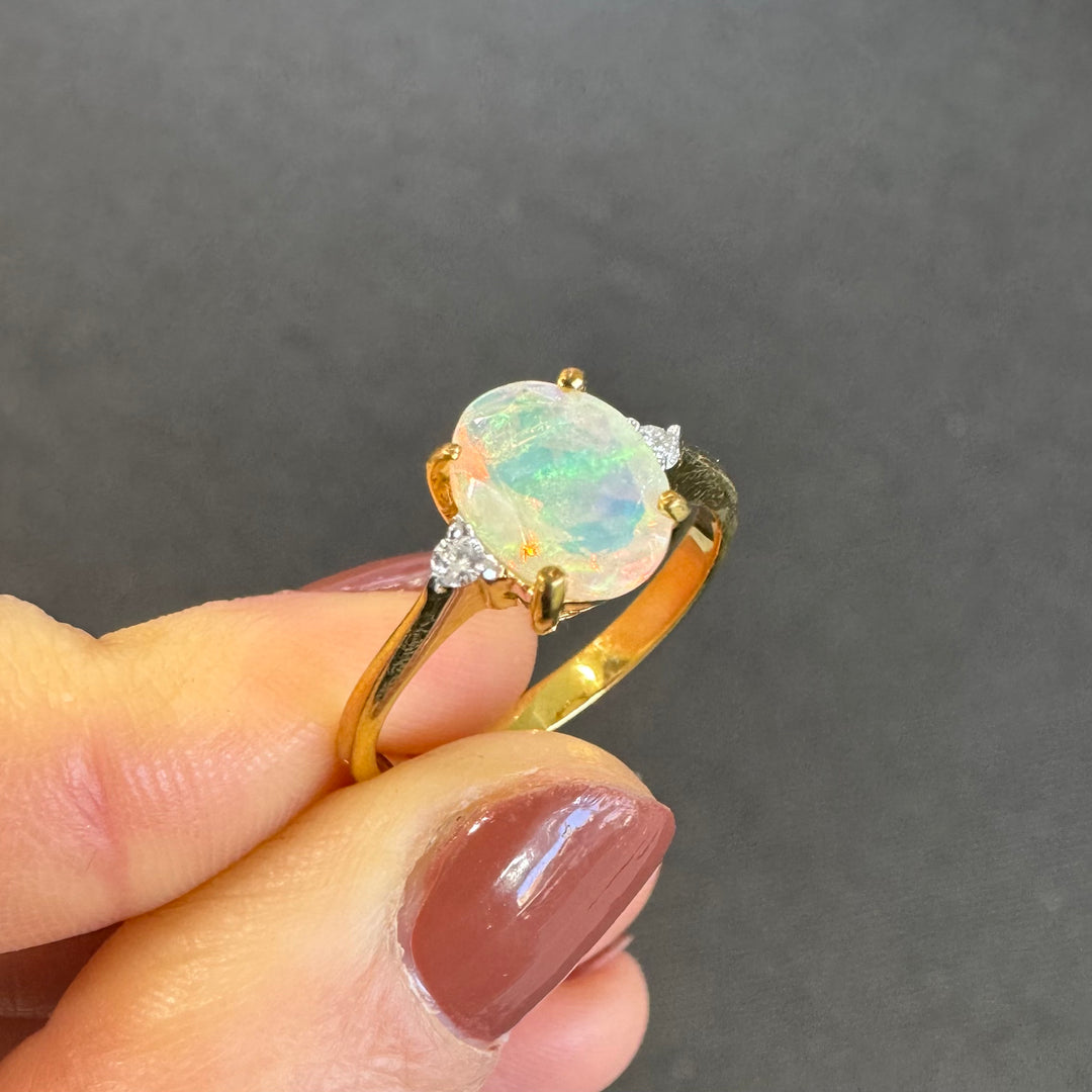 9ct Yellow Gold Solid Opal & Diamond Ring
