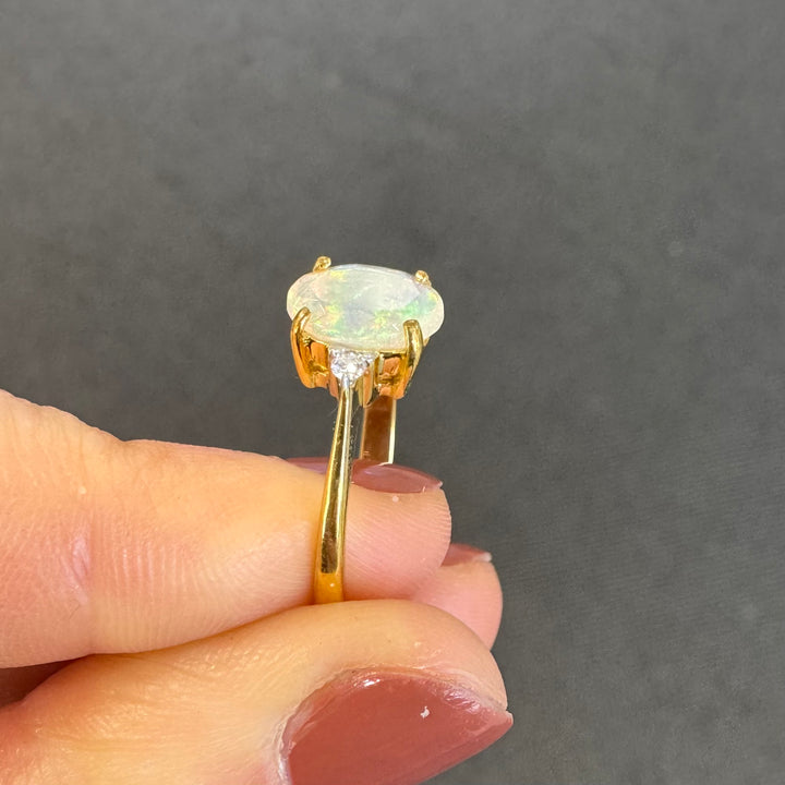 9ct Yellow Gold Solid Opal & Diamond Ring