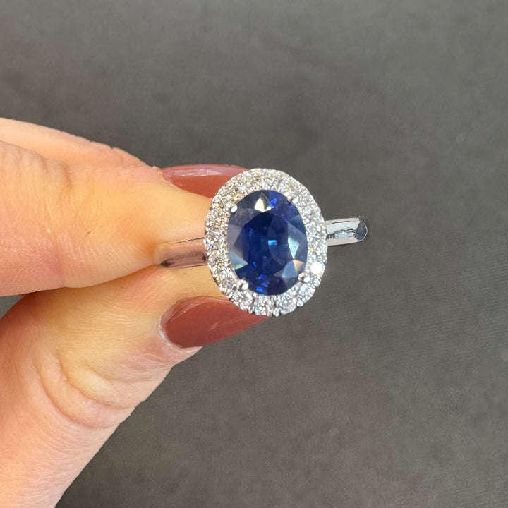 18ct White Gold Sapphire & Diamond Halo Ring