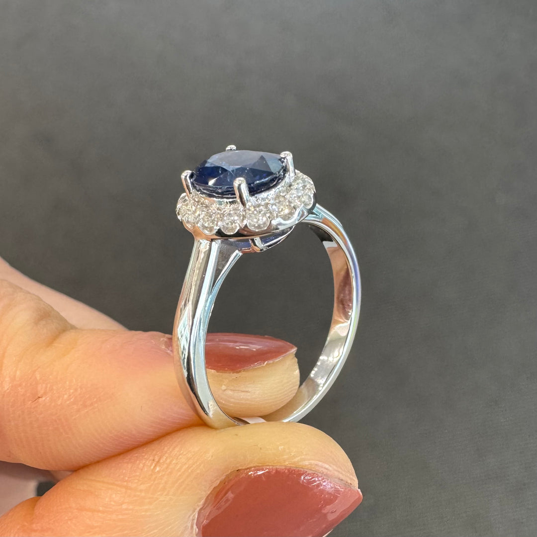 18ct White Gold Sapphire & Diamond Halo Ring