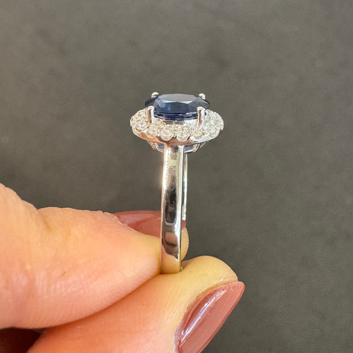 18ct White Gold Sapphire & Diamond Halo Ring