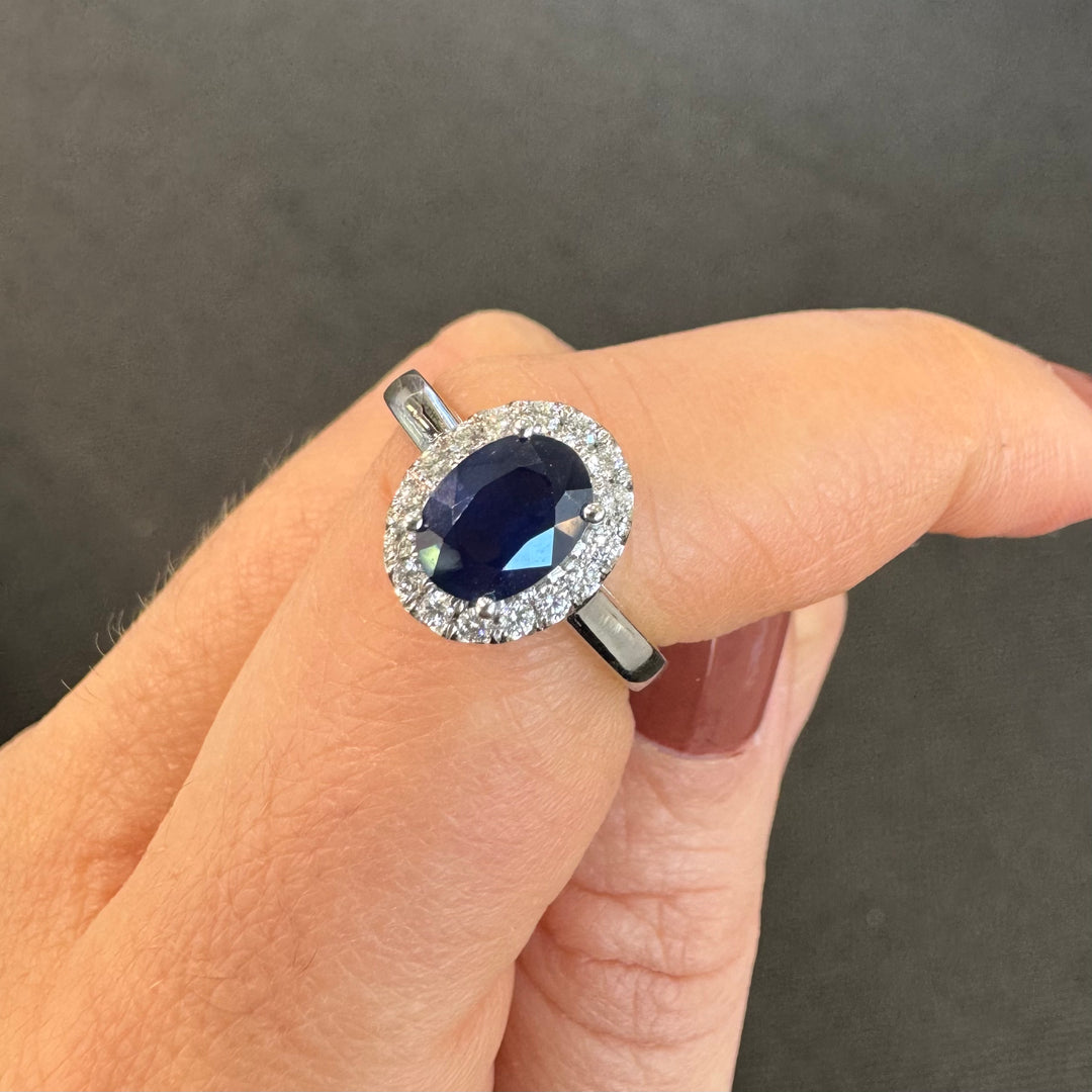 18ct White Gold Sapphire & Diamond Halo Ring