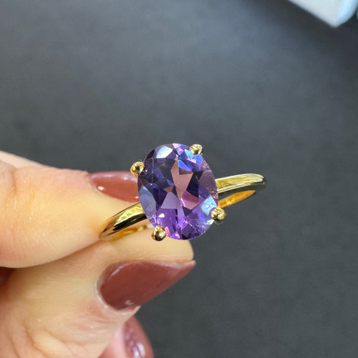 9ct Yellow Gold Amethyst Solitaire Ring
