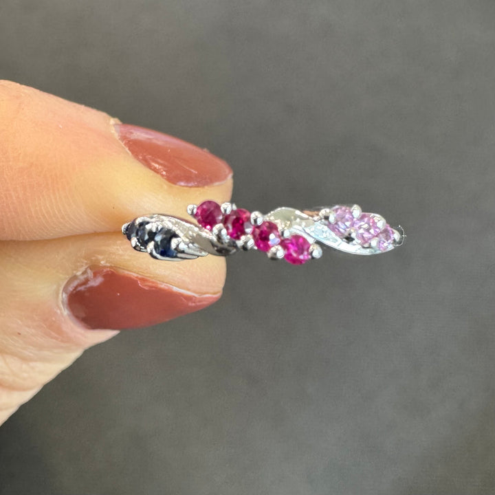 9ct White Gold Ruby, Pink Tourmaline & Sapphire Ring